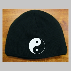 Jin Jang - Yin Yang čierna pletená čiapka stredne hrubá vo vnútri naviac zateplená, univerzálna veľkosť, materiálové zloženie 100% akryl